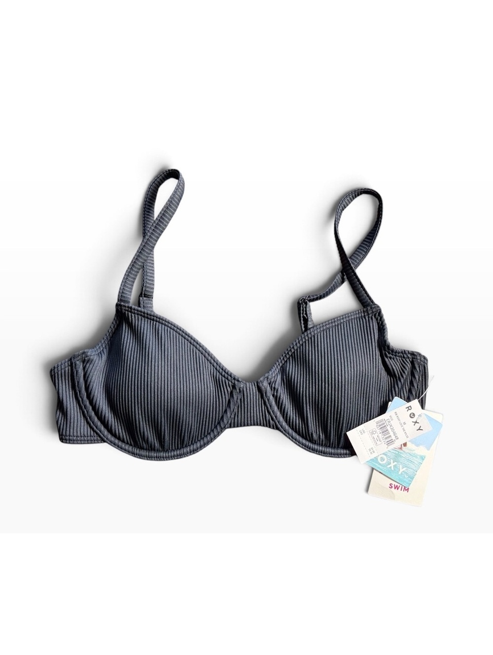 ROXY black textured Underwired rib love the Muse bikini top size Medium $56 NWT